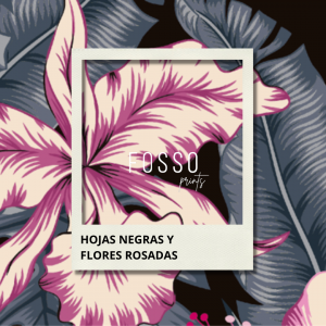 HOJAS NEGRAS Y FLORES ROSADAS